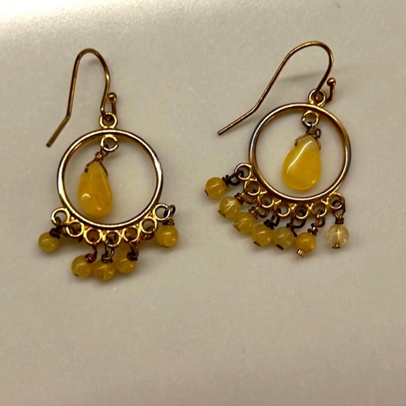 Elegant Gold And Yellow Dangle Earrings